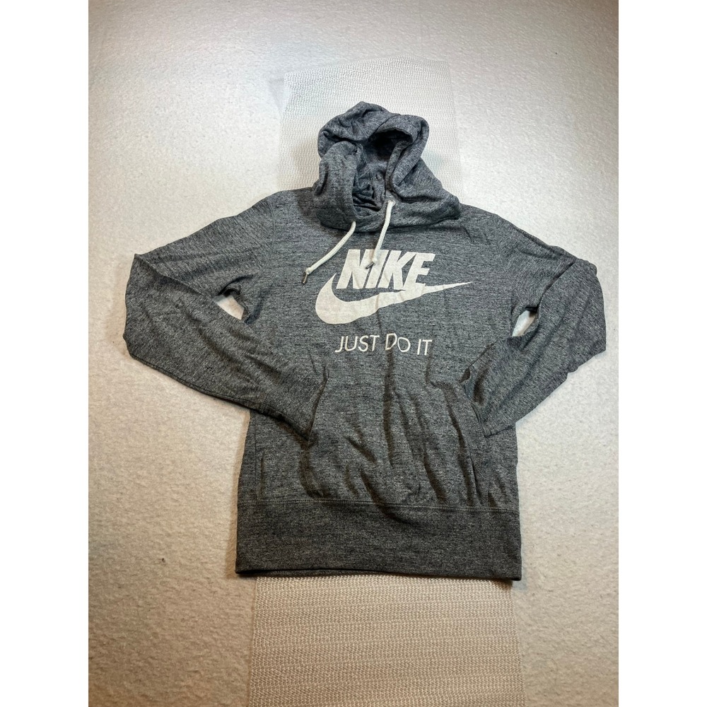 Nike Womens Heathered Grey Lightweight Pullover Hoodie Just Do It Logo Size S